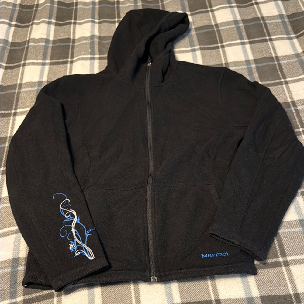 Marmot Black Hoodie with Blue Embroidery